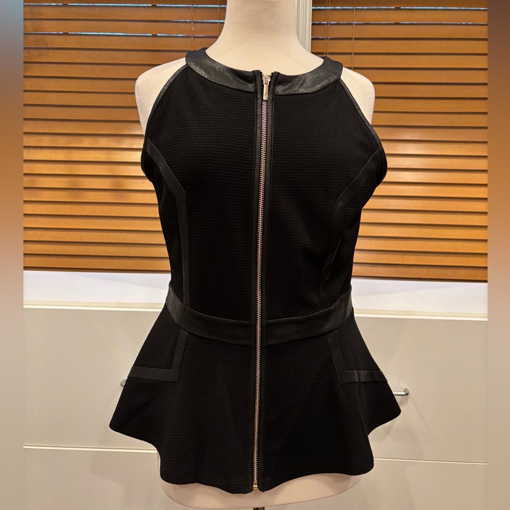 Thalia Sodi Black Sleeveless Peplum Zipper Top - Picture 2 of 4
